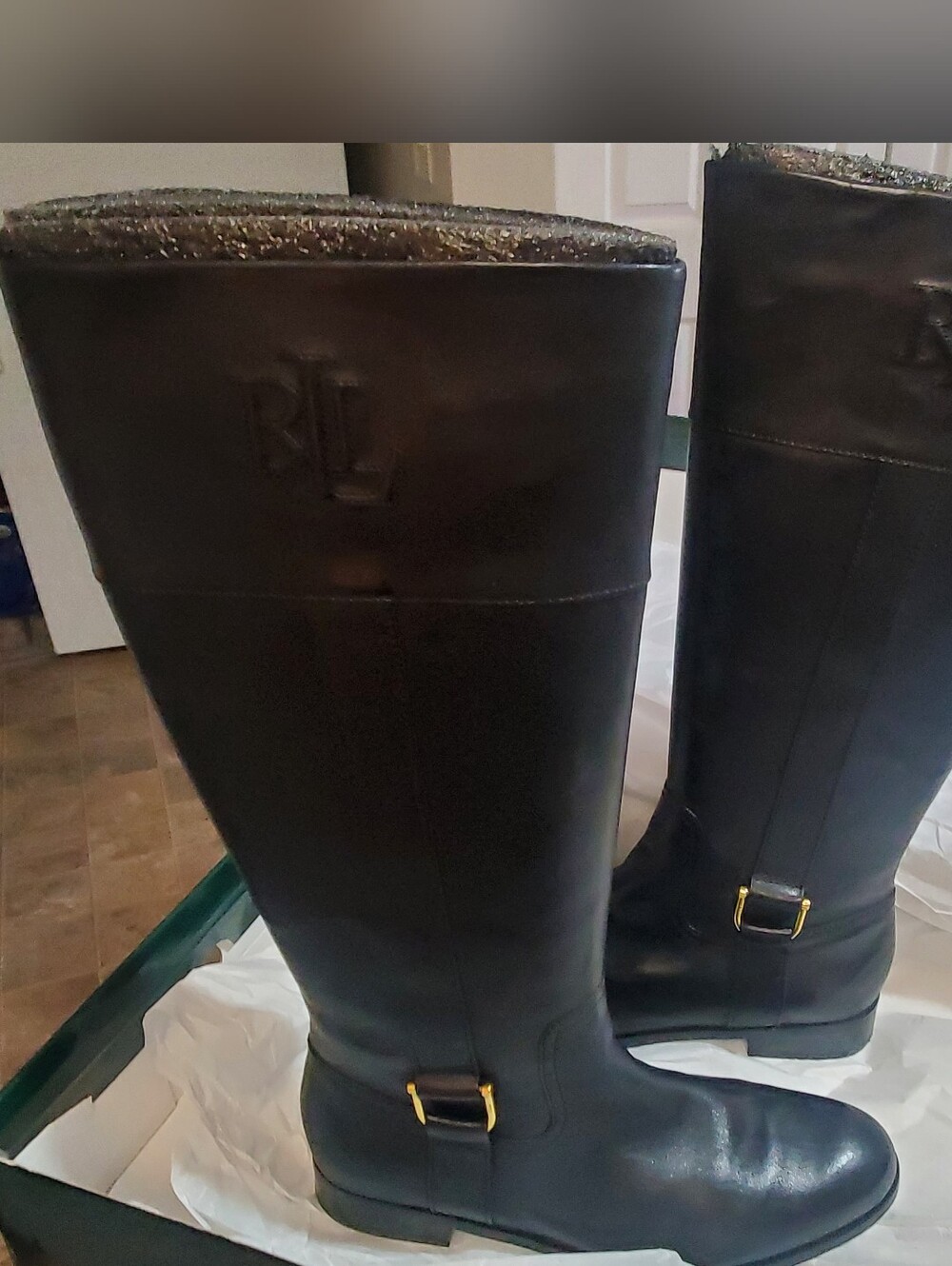 LAUREN RALPH LAUREN BERNADINE LEATHER RIDING BOOTS. 11B WIDE CALF. EQUESTRIAN